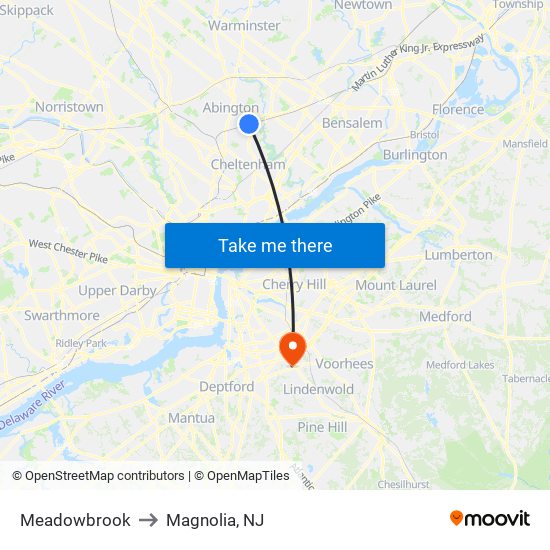 Meadowbrook to Magnolia, NJ map
