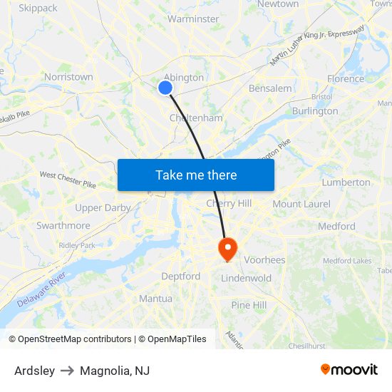 Ardsley to Magnolia, NJ map