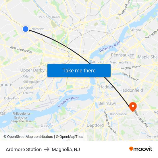 Ardmore Station to Magnolia, NJ map