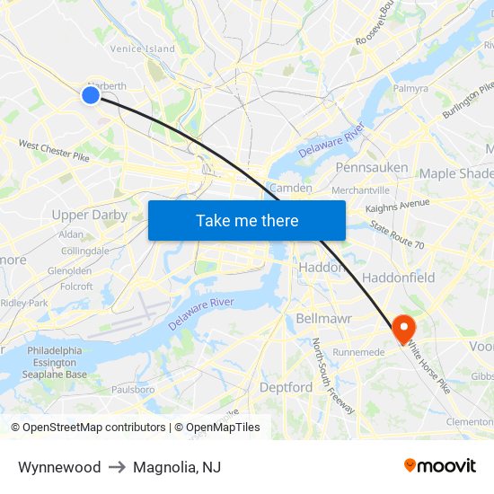 Wynnewood to Magnolia, NJ map