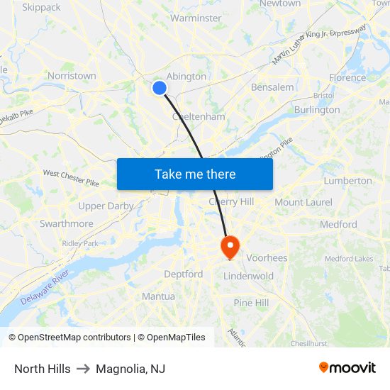 North Hills to Magnolia, NJ map