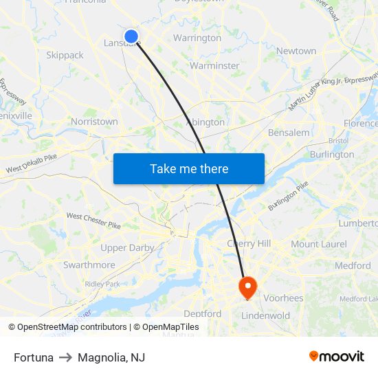 Fortuna to Magnolia, NJ map