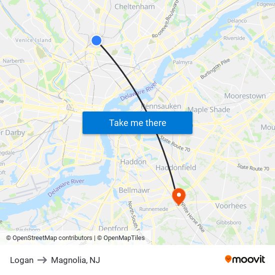 Logan to Magnolia, NJ map