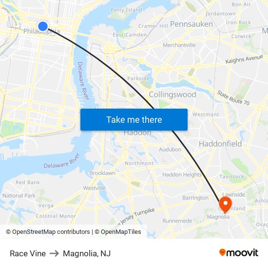 Race Vine to Magnolia, NJ map