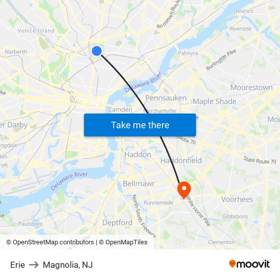 Erie to Magnolia, NJ map