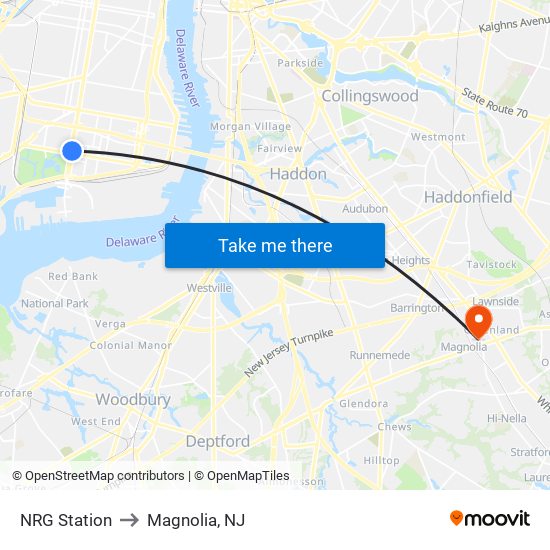 NRG Station to Magnolia, NJ map