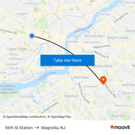 56th St Station to Magnolia, NJ map