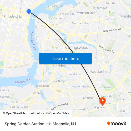 Spring Garden Station to Magnolia, NJ map