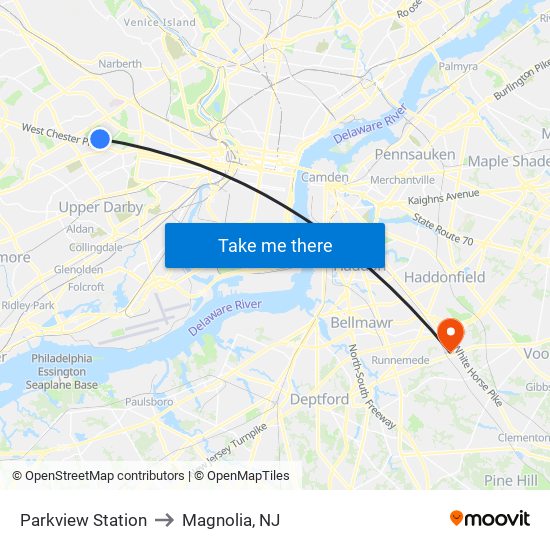 Parkview Station to Magnolia, NJ map