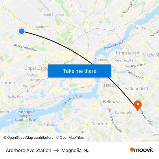 Ardmore Ave Station to Magnolia, NJ map