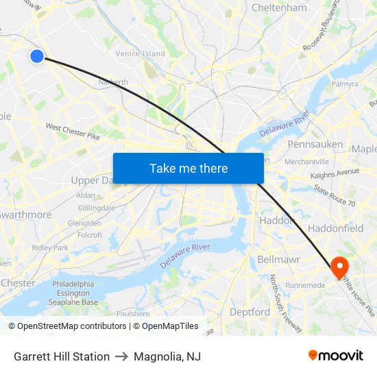 Garrett Hill Station to Magnolia, NJ map