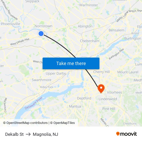 Dekalb St to Magnolia, NJ map