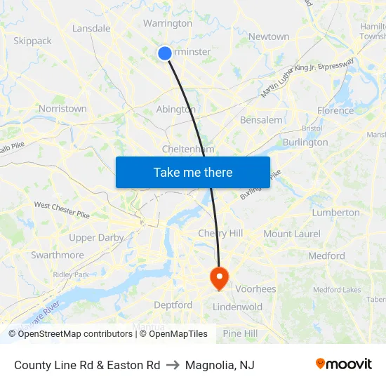 County Line Rd & Easton Rd to Magnolia, NJ map