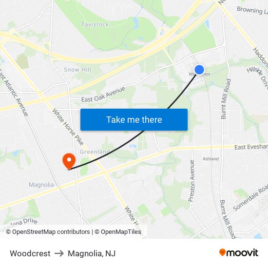 Woodcrest to Magnolia, NJ map