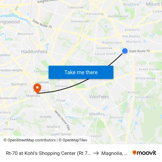 Rt-70 at Kohl's Shopping Center (Rt 73) to Magnolia, NJ map