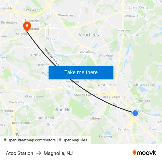 Atco Station to Magnolia, NJ map