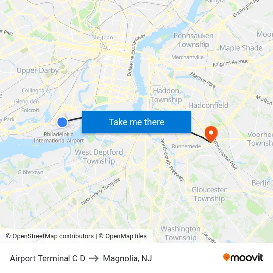Airport Terminal C D to Magnolia, NJ map