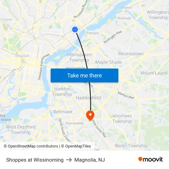 Shoppes at Wissinoming to Magnolia, NJ map