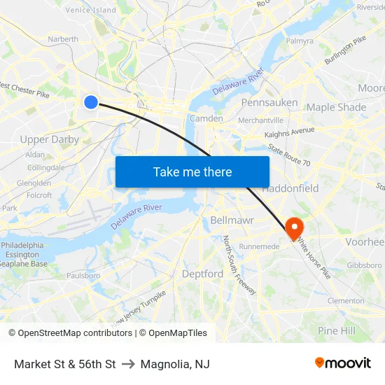 Market St & 56th St to Magnolia, NJ map