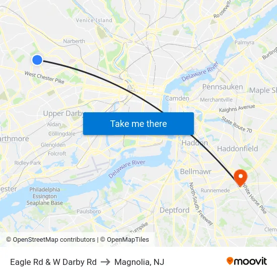 Eagle Rd & W Darby Rd to Magnolia, NJ map