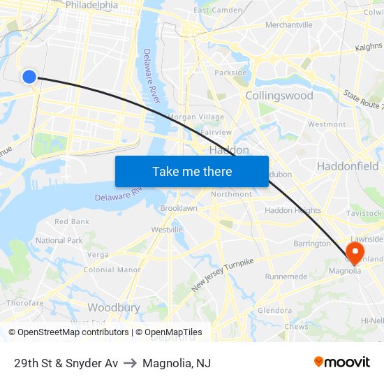 29th St & Snyder Av to Magnolia, NJ map