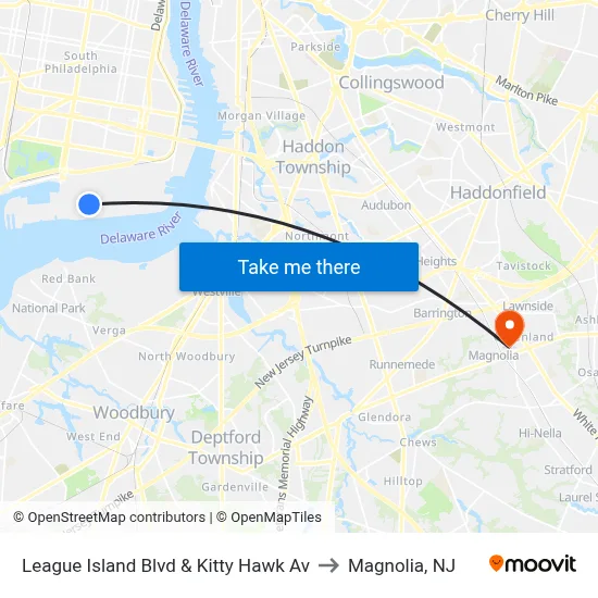 League Island Blvd & Kitty Hawk Av to Magnolia, NJ map
