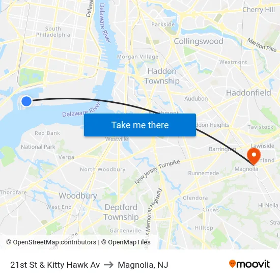 21st St & Kitty Hawk Av to Magnolia, NJ map