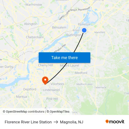 Florence River Line Station to Magnolia, NJ map