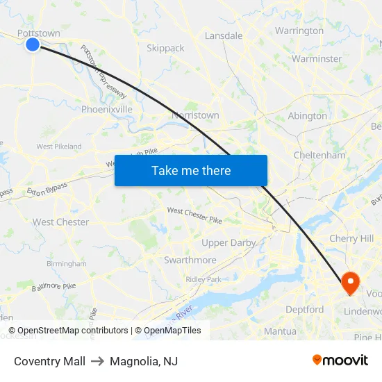 Coventry Mall to Magnolia, NJ map