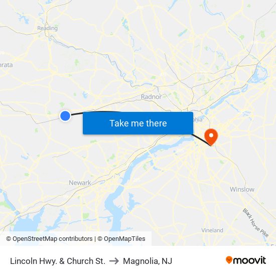 Lincoln Hwy. & Church St. to Magnolia, NJ map