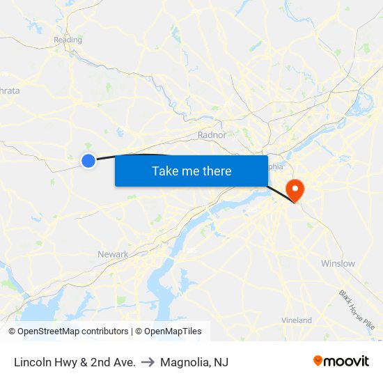 Lincoln Hwy & 2nd Ave. to Magnolia, NJ map