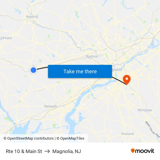 Rte 10 & Main St to Magnolia, NJ map