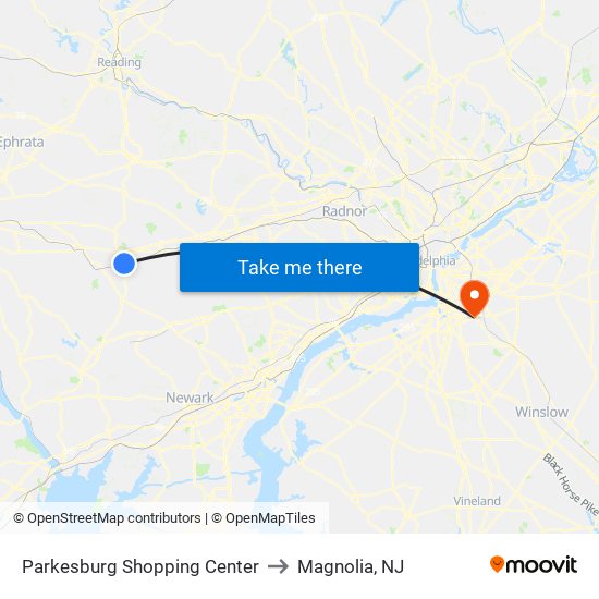 Parkesburg Shopping Center to Magnolia, NJ map