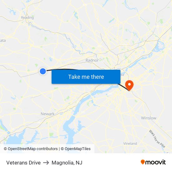 Veterans Drive to Magnolia, NJ map