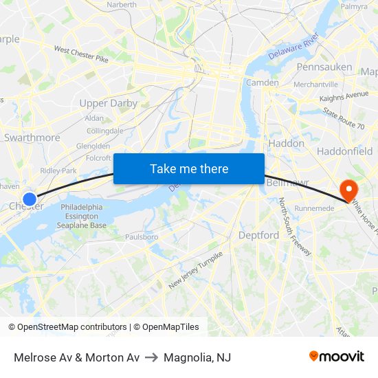Melrose Av & Morton Av to Magnolia, NJ map