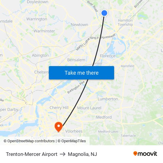 Trenton-Mercer Airport to Magnolia, NJ map