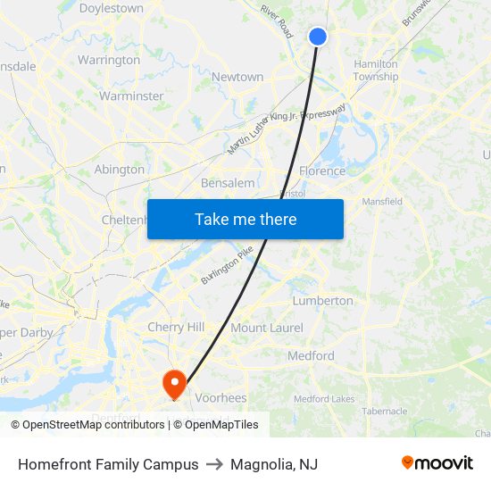 Homefront Family Campus to Magnolia, NJ map