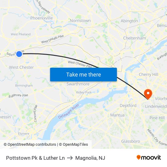 Pottstown Pk & Luther Ln to Magnolia, NJ map