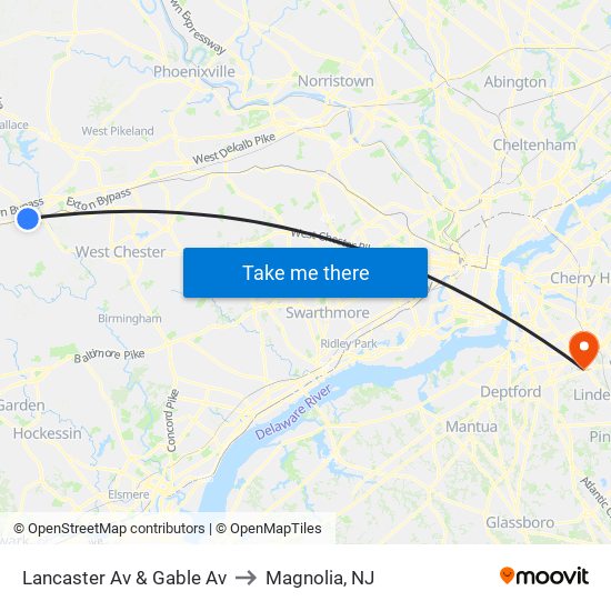 Lancaster Av & Gable Av to Magnolia, NJ map