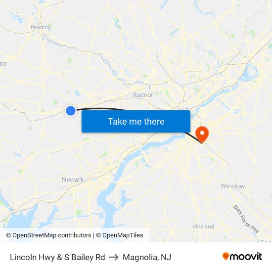 Lincoln Hwy & S Bailey Rd to Magnolia, NJ map