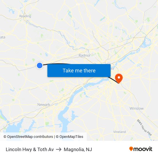 Lincoln Hwy & Toth Av to Magnolia, NJ map