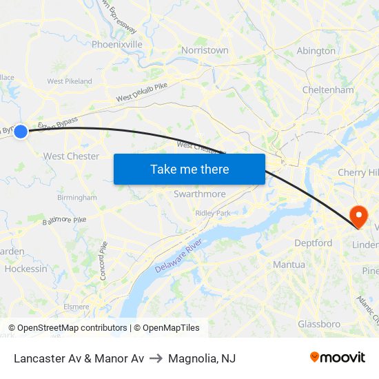 Lancaster Av & Manor Av to Magnolia, NJ map