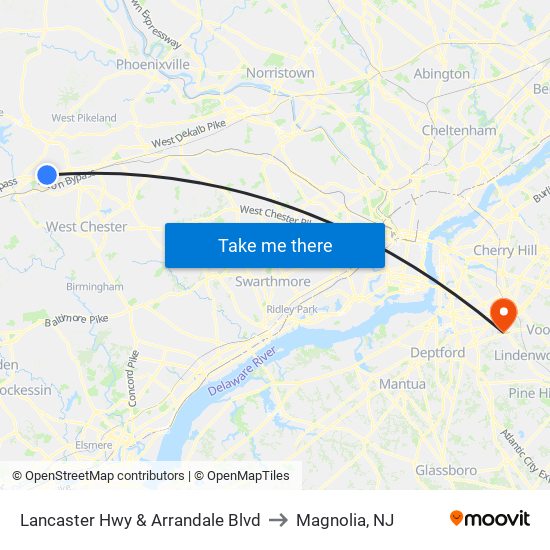 Lancaster Hwy & Arrandale Blvd to Magnolia, NJ map