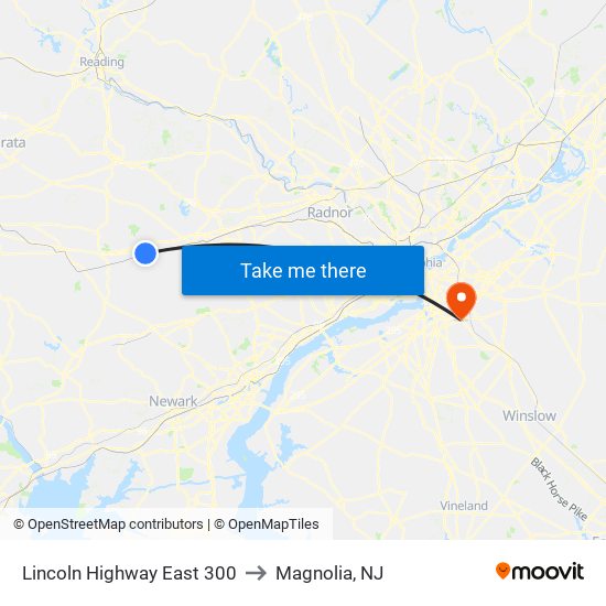 Lincoln Highway East 300 to Magnolia, NJ map