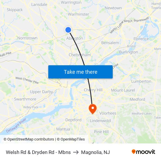 Welsh Rd & Dryden Rd - Mbns to Magnolia, NJ map