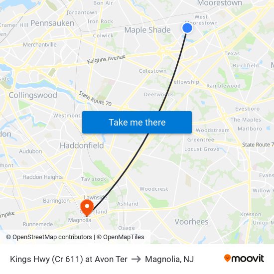 Kings Hwy (Cr 611) at Avon Ter to Magnolia, NJ map