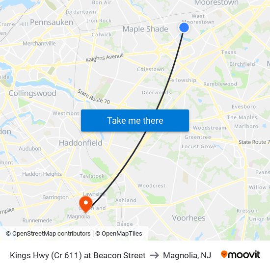 Kings Hwy (Cr 611) at Beacon Street to Magnolia, NJ map