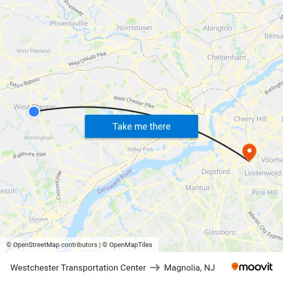 Westchester Transportation Center to Magnolia, NJ map