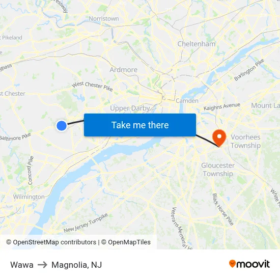 Wawa to Magnolia, NJ map