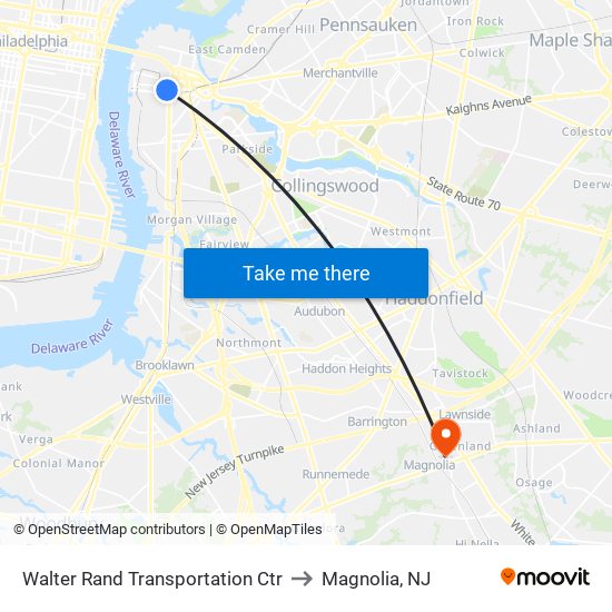 Walter Rand Transportation Ctr to Magnolia, NJ map